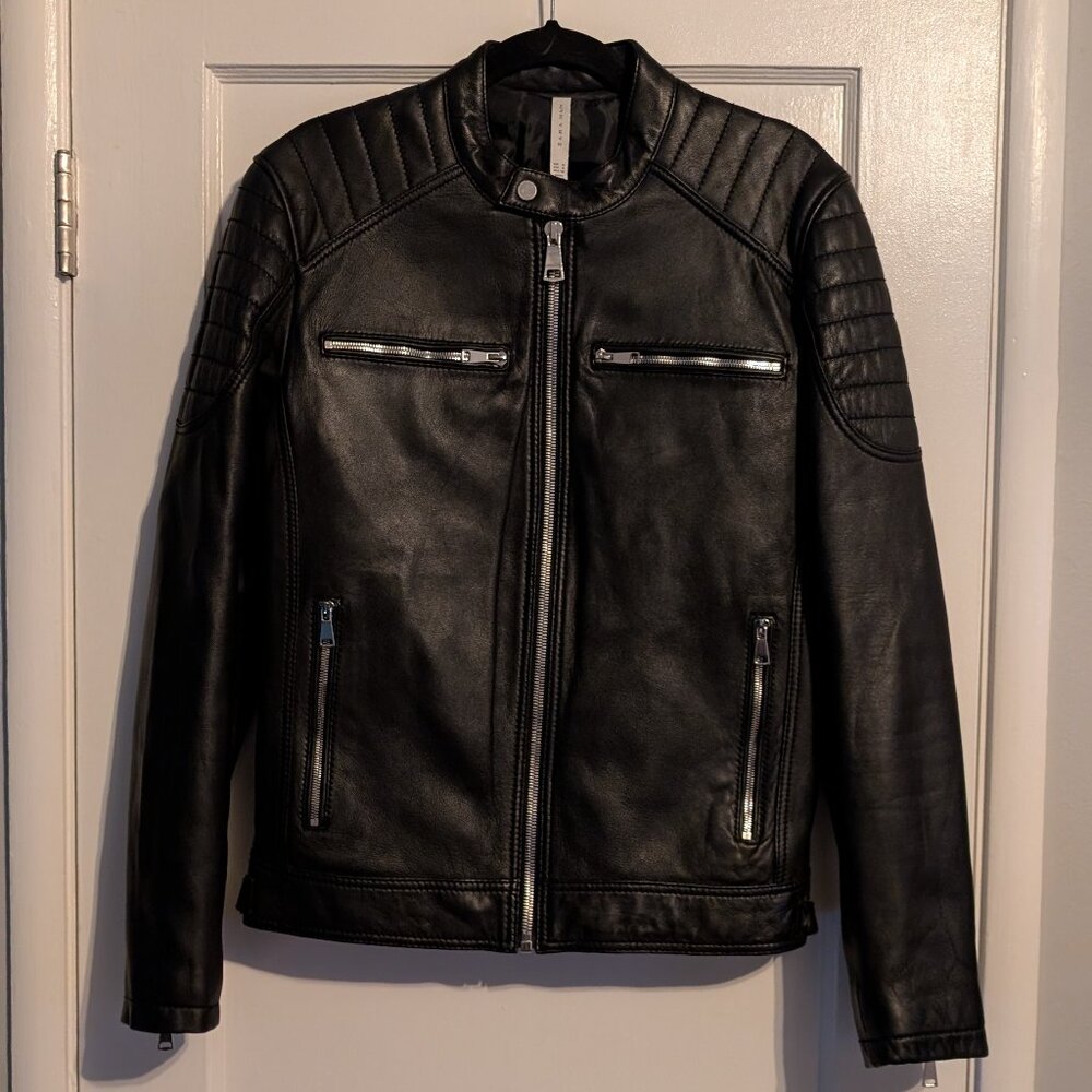 ZARA LEATHER BIKER JACKET WITH ZIPS